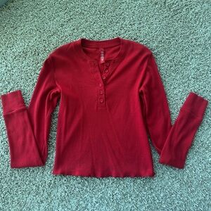 SKIMS Red Long Sleeve Henley Top